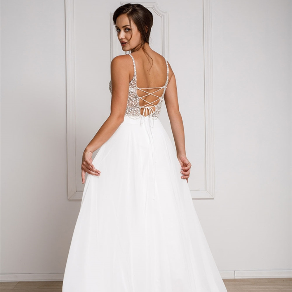 Illusion Neckline Bridesmaid Long Dress - Picture 2 of 3